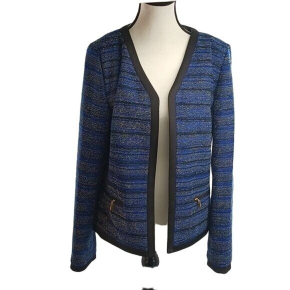 Laundry by Shelli Segal Blue Black Blazer Womens Size 10 Open Front Jacket - Picture 1 of 8
